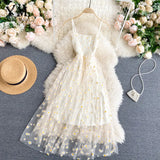 YuooMuoo Korean Fashion Daisy Flower Print Mesh Party Dress