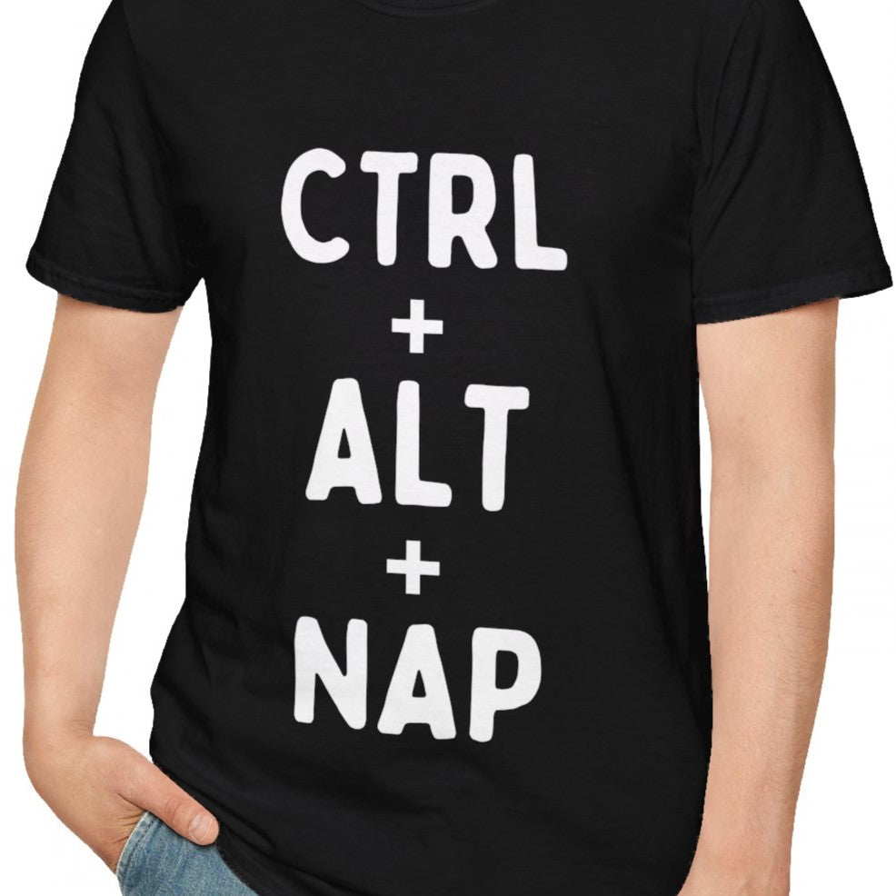 CTRL + ALT + NAP Sarcastic Unisex T-Shirt for Adults, Black