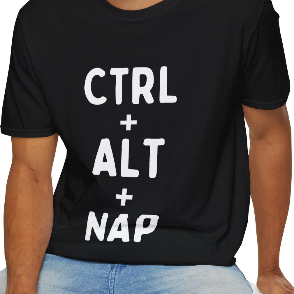 CTRL + ALT + NAP Sarcastic Unisex T-Shirt for Adults, Black