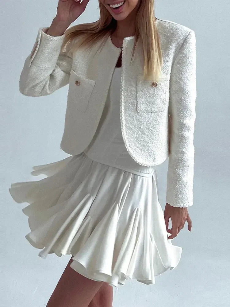 Elegant White Ruffles High Waist Mini Skirt Women 2024