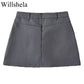 Willshela Women Fashion Solid Back Zipper A-Line Mini Skirt