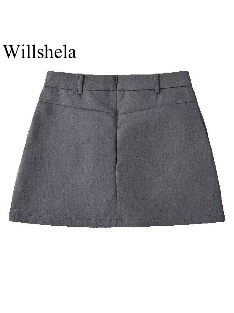 Willshela Women Fashion Solid Back Zipper A-Line Mini Skirt