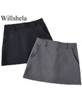 Willshela Women Fashion Solid Back Zipper A-Line Mini Skirt