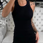 Women Solid Round Neck Ribbed Tank Top