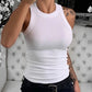 Women Solid Round Neck Ribbed Tank Top