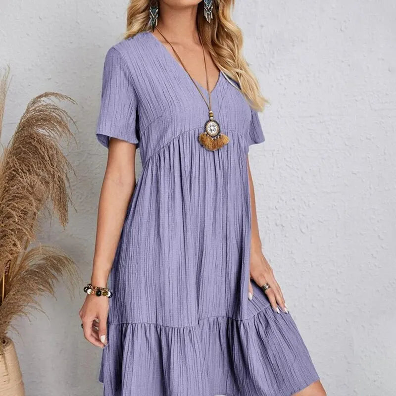 Women Summer Peplum Dresses Spring V-Neck Short