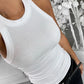 Women Solid Round Neck Ribbed Tank Top