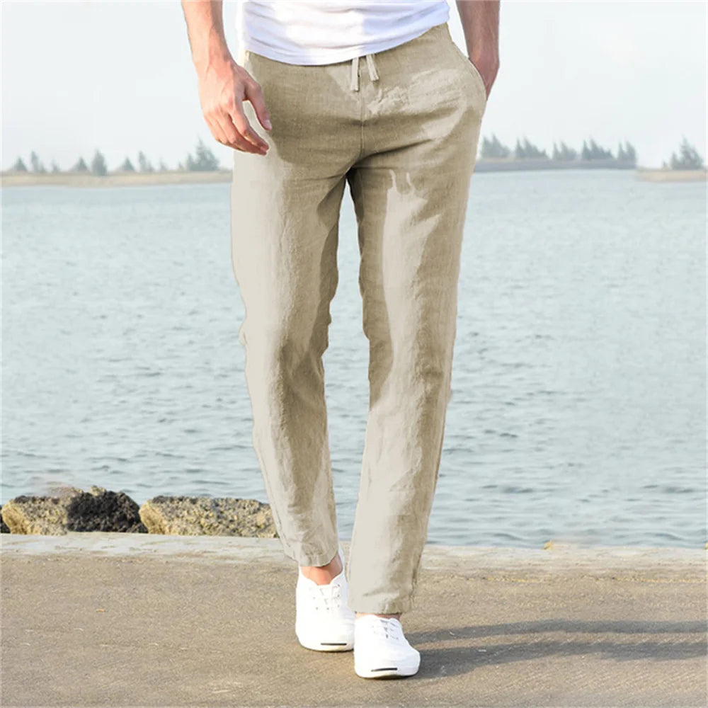 Men's Cotton Linen Pants Male Autumn