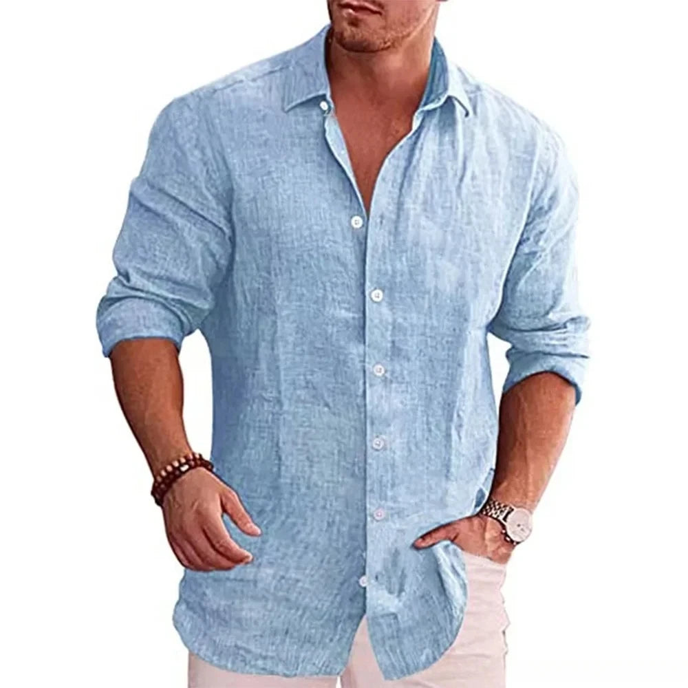 Cotton Linen Autumn Hot Selling Men's Long Sleeve Shirt