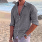 New Men's Shirt Cotton linen Fashion Casual Polo Neck