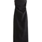 ZRN Women Fashion Strapless Gathered Midi Dress