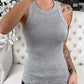 Women Solid Round Neck Ribbed Tank Top