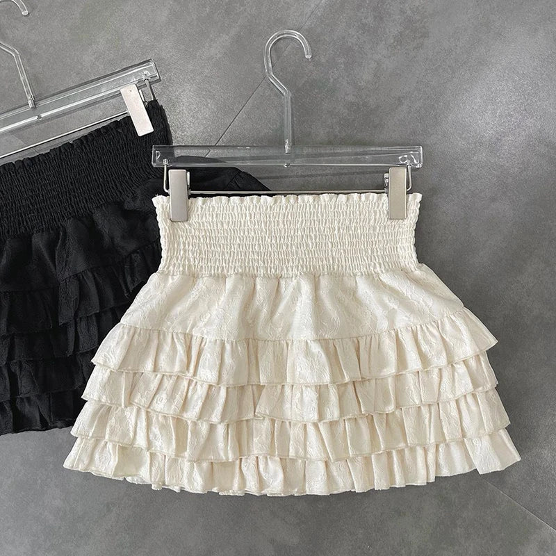 Streetwear Y2k Ruffles Mini Skirts Women Sweet Kawaii