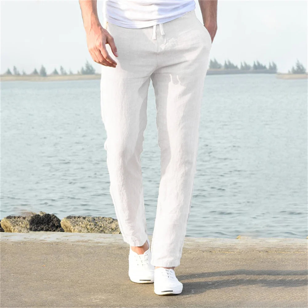 Men's Cotton Linen Pants Male Autumn