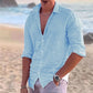 New Men's Shirt Cotton linen Fashion Casual Polo Neck