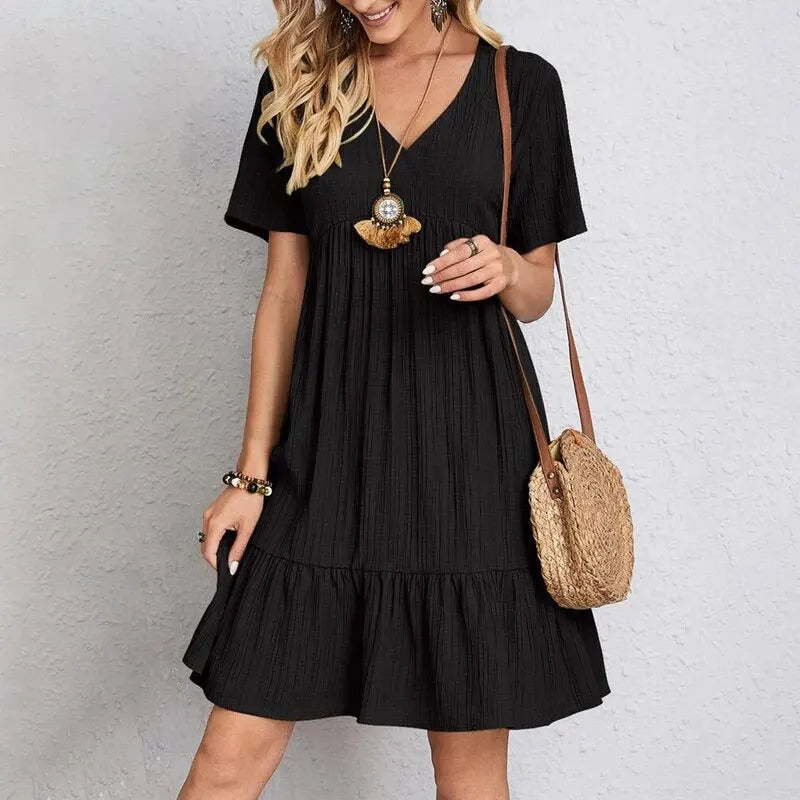 Women Summer Peplum Dresses Spring V-Neck Short