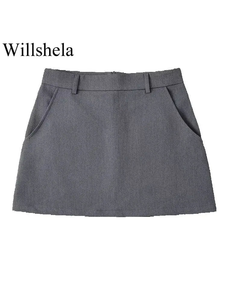 Willshela Women Fashion Solid Back Zipper A-Line Mini Skirt