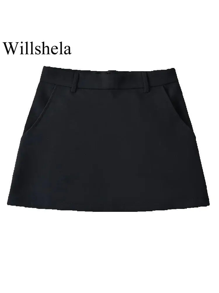 Willshela Women Fashion Solid Back Zipper A-Line Mini Skirt