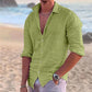 New Men's Shirt Cotton linen Fashion Casual Polo Neck